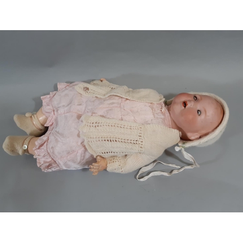 19 - 1920's bisque head baby doll by Armand Marseille, mould no 351, with 5 piece bent limb composition b... 