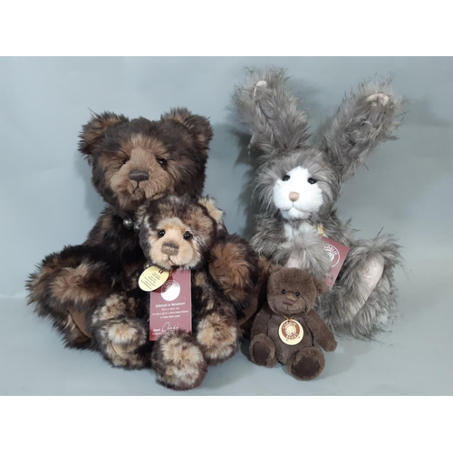 29 - 3 character soft toys by Charlie Bears; 'Wurve You' companion duo (ltd ed 2970/600), 'Tangle' Rabbit... 