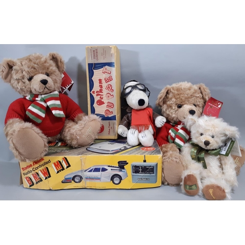 32 - Mixed toy collection including Harrods teddy bears 'Henry and 2 x 'Archie Bear 2010', a boxed Pelham... 