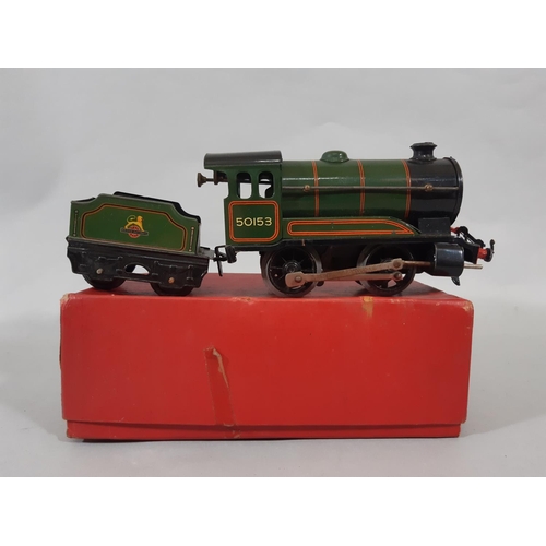 39 - Collection of 0 gauge Hornby rail Locomotive, wagons, trucks, station buildings and track including ... 