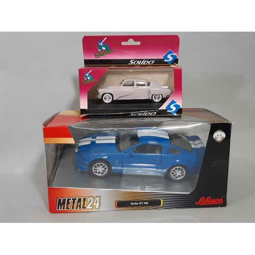 46 - Mixed toy collection: 3 Pelham Puppets, boxed 'Shelby GT 500' model car by Schuco, further unboxed c... 