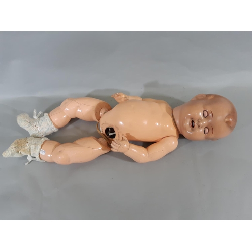 56 - Antique Hugo Wiegand baby doll for restoration: head is bisque- like (possibly composition) with imp... 