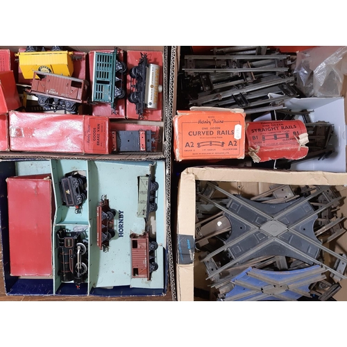 57 - Large collection of 0 gauge Hornby rail items including boxed Good Set No 50, boxed Goods Brake Van,... 