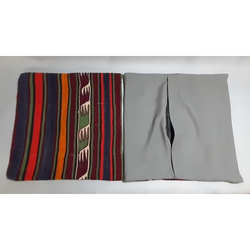 1578 - 4 cushion covers, cut from colourful kelim type cloth with grey backing and zip fastening , all appr... 