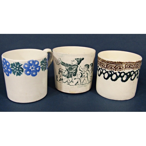 2 - A quantity of mainly 19th century children's mugs with printed decoration including Monkeys at Play,... 