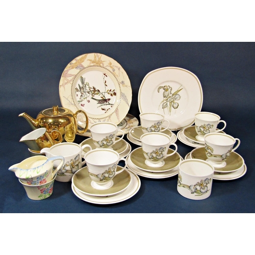29 - A collection of Wedgwood Susie Cooper design Iris pattern teawares comprising cake plate, milk jug, ... 