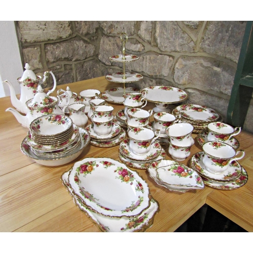 5 - A collection of Royal Albert Old Country Roses pattern wares comprising a three tier cake stand, a c... 