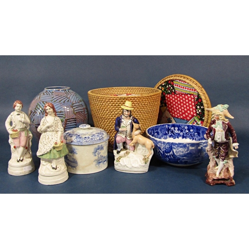 57 - A collection of 19th century and later ceramics including a pair of Staffordshire figures of male an... 