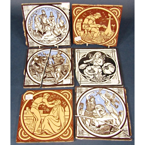 63 - A small collection of 19th century Minton tiles including two examples showing professions - Barber ... 