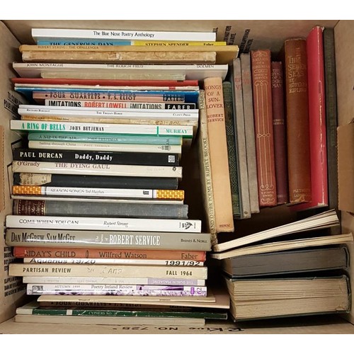 5 - BOX LOT of 50 approx. volumes of poetry, collections, anthologies and magazines. Includes Montague, ... 