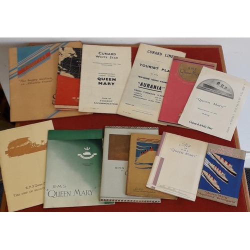 26 - Twelve rare, illustrated Advertising Brochures re. Cunard White Liners Queen Mary and Aurania... 