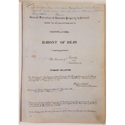 46 - Griffith Valuation. Rare Primary manuscript, Valuation – County of Cork – Barony of Bear... 