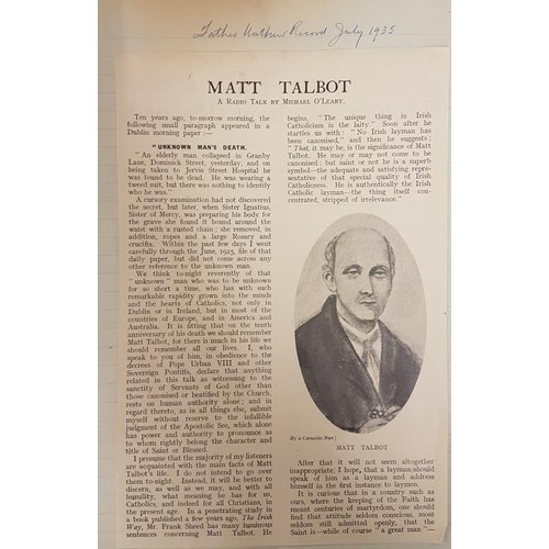 21 - Matt Talbot Scrap Book. Matt Talbot was an Irish ascetic revered by many Catholics for his piety, ch... 