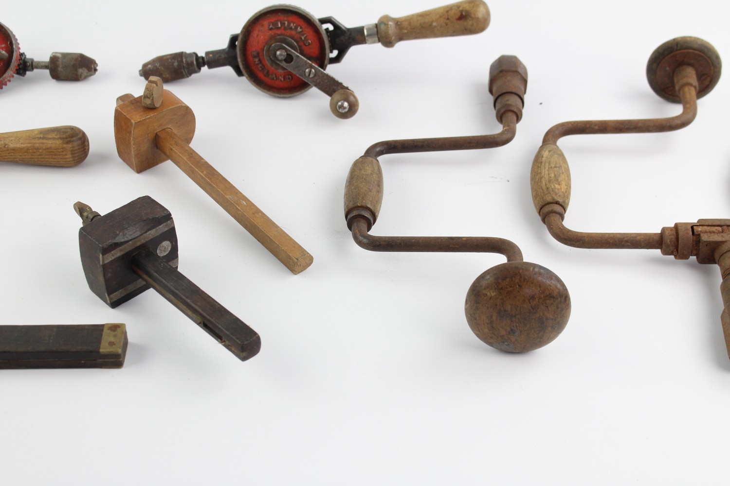 10 x Vintage JOINERS TOOLS Inc Drill, Set Square, Stanley Etc