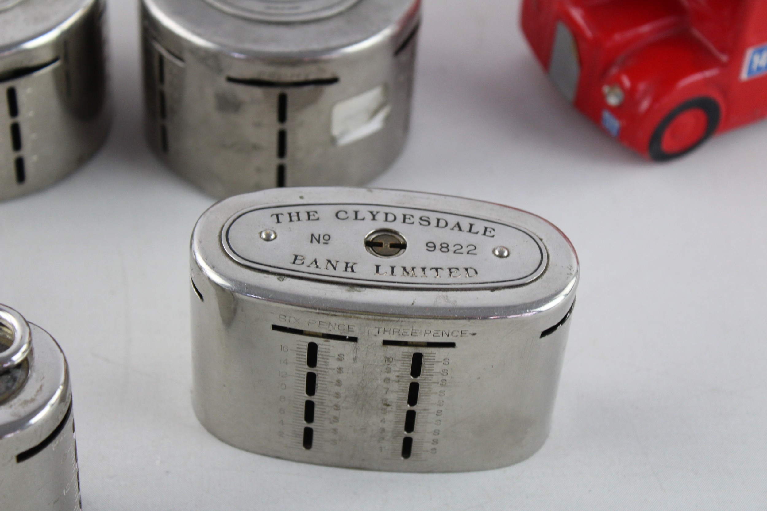 9 x Vintage MONEY BOXES Inc. Midland Bank, Barclays Home Safe