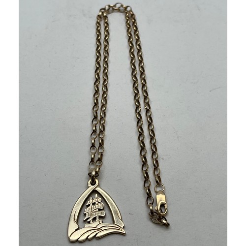 31A - 9ct GOLD ENDEAVOR PENDANT ON 9ct GOLD BELCHER CHAIN BY YOUNGS JEWELLERS IN ORIGINAL BOX WITH PAPERWO... 