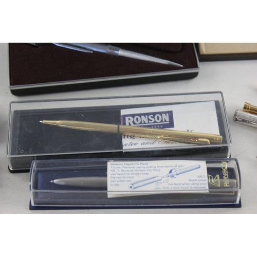 513 - 14 x Assorted Vintage RONSON & COLIBRI Pens & Pencils Inc Boxed, Rolled Gold Etc