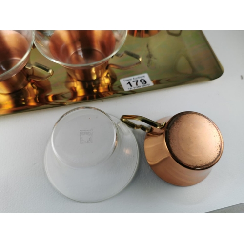 Vintage Retro Jena Glass Coffee Set In Copper Holders On A Matching