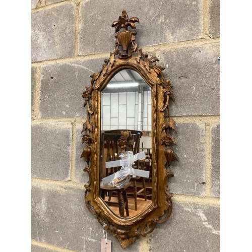 1033 - A pair of carved giltwood wall mirrors, width 30cm, height 74cm