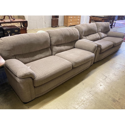 1048 - Two matching contemporary four-seater settees with grey/brown upholstery, length 200cm, depth 100cm,... 