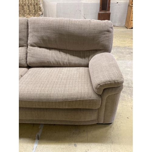 1048 - Two matching contemporary four-seater settees with grey/brown upholstery, length 200cm, depth 100cm,... 