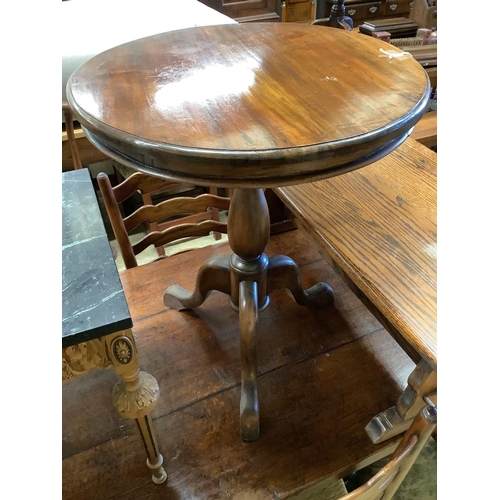 1052 - A circular mahogany occasional table on tripod base, diameter 60cm, height 70cm together with a rect... 