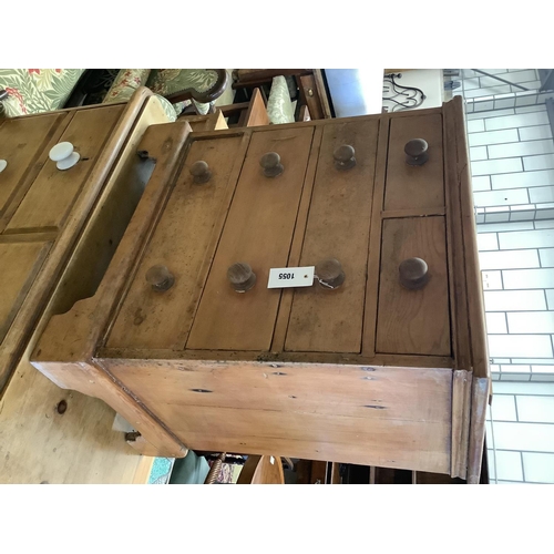 1055 - A small Victorian style pine chest, width 58cm, depth 39cm, height 65cm