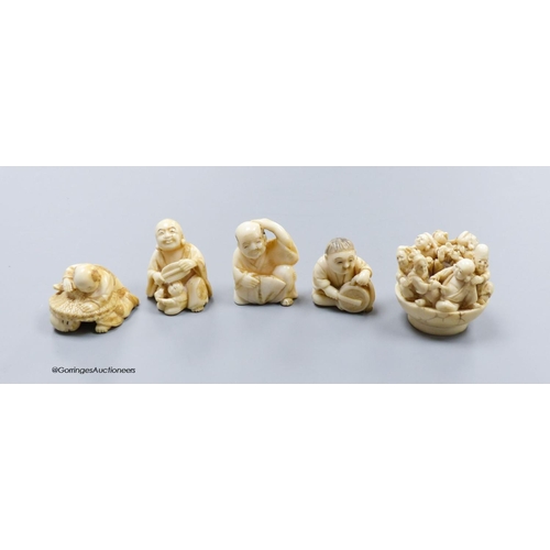 Five Japanese Carved Ivory Netsukes, Meiji Period, Including... | Barnebys