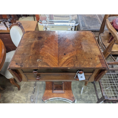 51 - A Victorian mahogany drop flap work table, width 49cm, depth 31cm, height 71cm