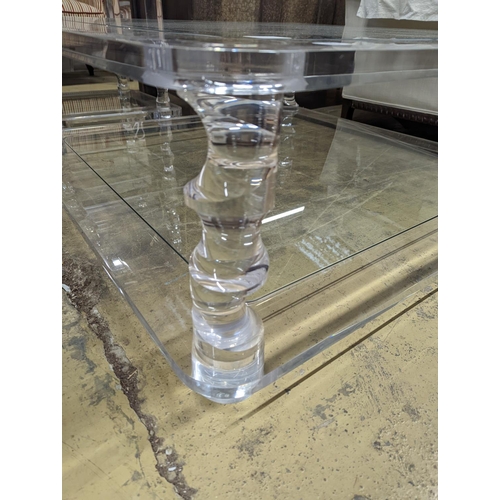 53 - A contemporary square perspex and glass two tier coffee table, length 120cm, depth 40cm