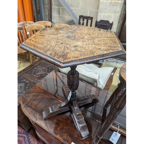 60 - A Victorian elm stool together with an 18th century style hexagonal oak occasional table, table heig... 