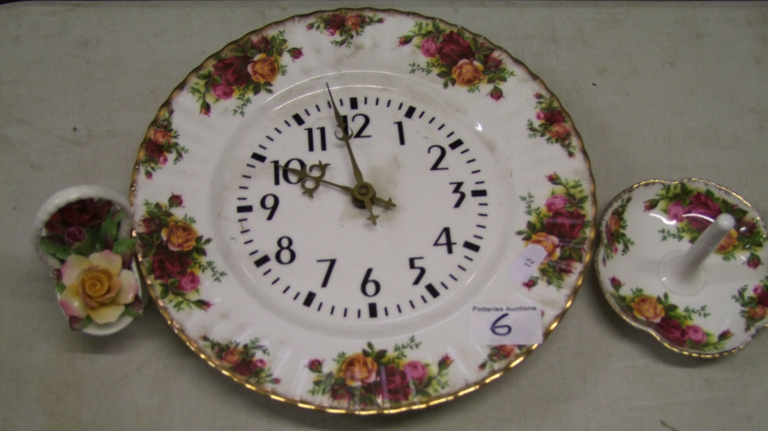 Royal Albert Old Country Roses Wall Clock Ring Holder And A Floral Posy Basket 3