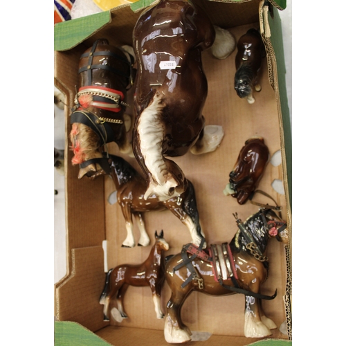 30E - A collection of ceramic horse figures: Beswick 818 in harness (a/f), Melba ware examples etc (1 tray... 