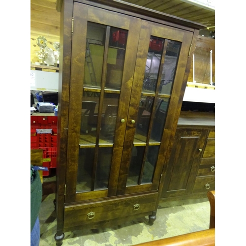 Dark Wood Marks And Spencer Glass Fronted Display Cabinet With Drawer