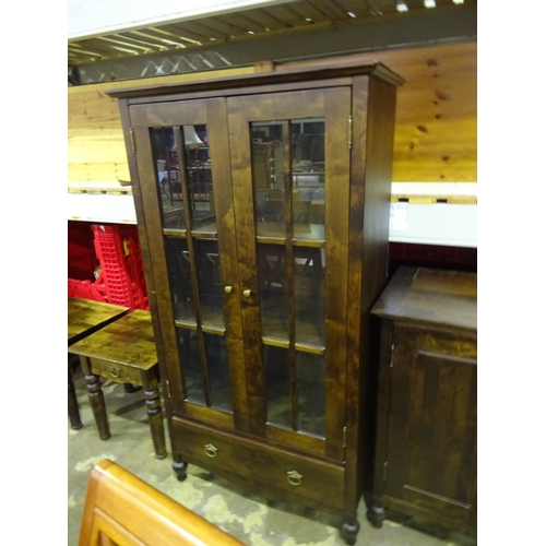 Dark Wood Marks And Spencer Glass Fronted Display Cabinet With Drawer