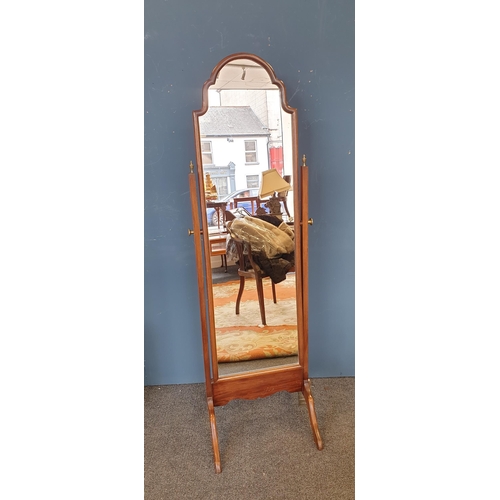 20 - Walnut Cheval Mirror on Stand, Height 151 x Width 44cm