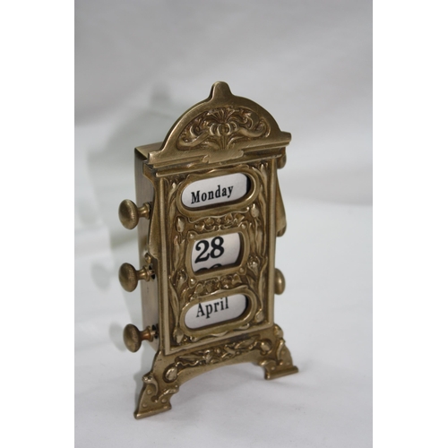 Brass desk calendar 7" h.