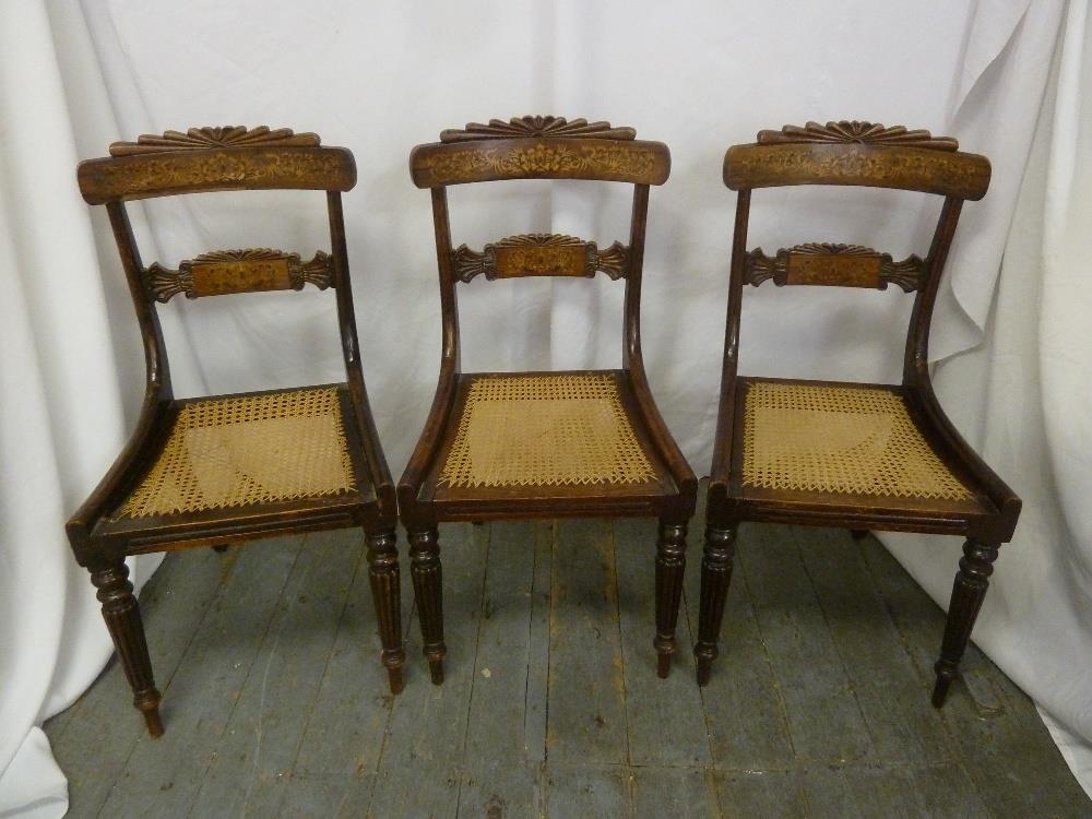 Three Regency Mahogany Inlaid Dining Chairs With Bergere Seats On