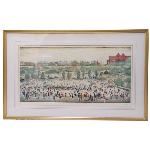 64 - L.S. Lowry framed and glazed polychromatic lithographic print titled Peel Park (Salford) published 1... 