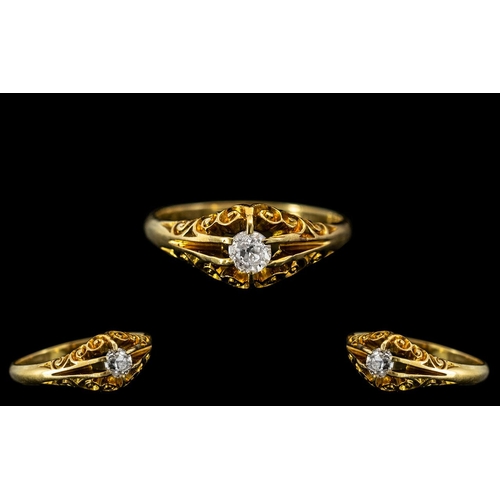 21A - Antique Period Very Attractive 18ct Yellow Gold Single Stone Diamond Ring - Ornate Gypsy Setting. Ha... 