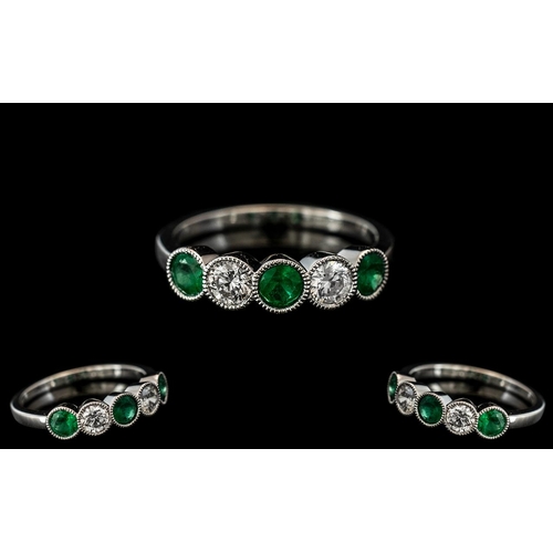 22A - 18ct White Gold - Exquisite and Top Quality - Five Stone Emerald and Diamond Set Dress Ring. Marked ... 