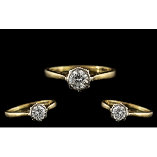 27 - 18ct Gold - Attractive Single Stone Diamond Set Ring. Marked 18ct to Interior of Shank. The Pave Set... 