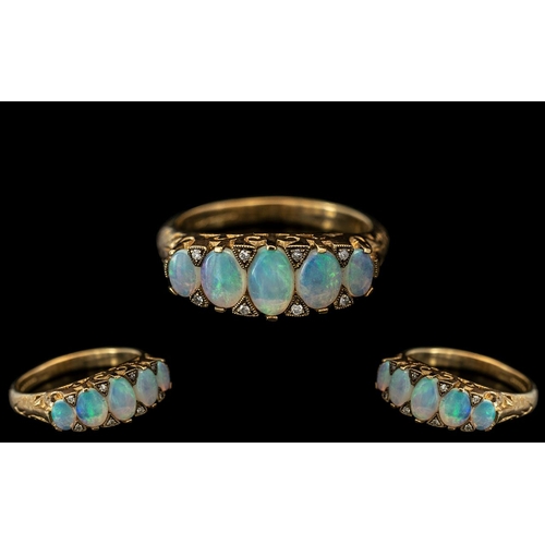 27A - Antique Period - Ladies Superb and Attractive 9ct Gold 5 Stone Opal and Diamond Set Ring. Gallery Se... 