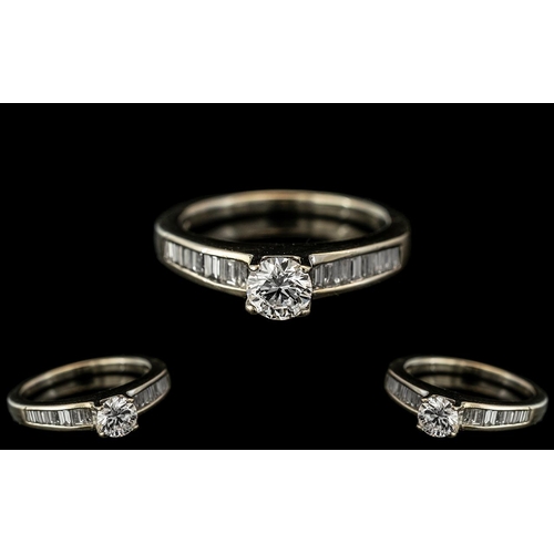 28A - 14ct White Gold - Superior Quality Diamond Set Dress Ring. The Central Round Modern Brilliant Cut Di... 