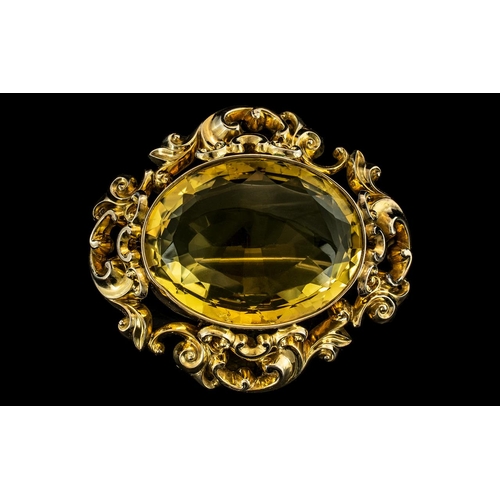 35 - Mid Victorian Period Stunning 18ct Gold Citrine Set Brooch of Large Proportions. c.1860. The Large O... 