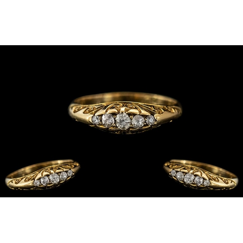 44 - Victorian Period - 18ct Gold 5 Stone Diamond Set Ring, Excellent Setting. Ring Size P. Hallmark Birm... 