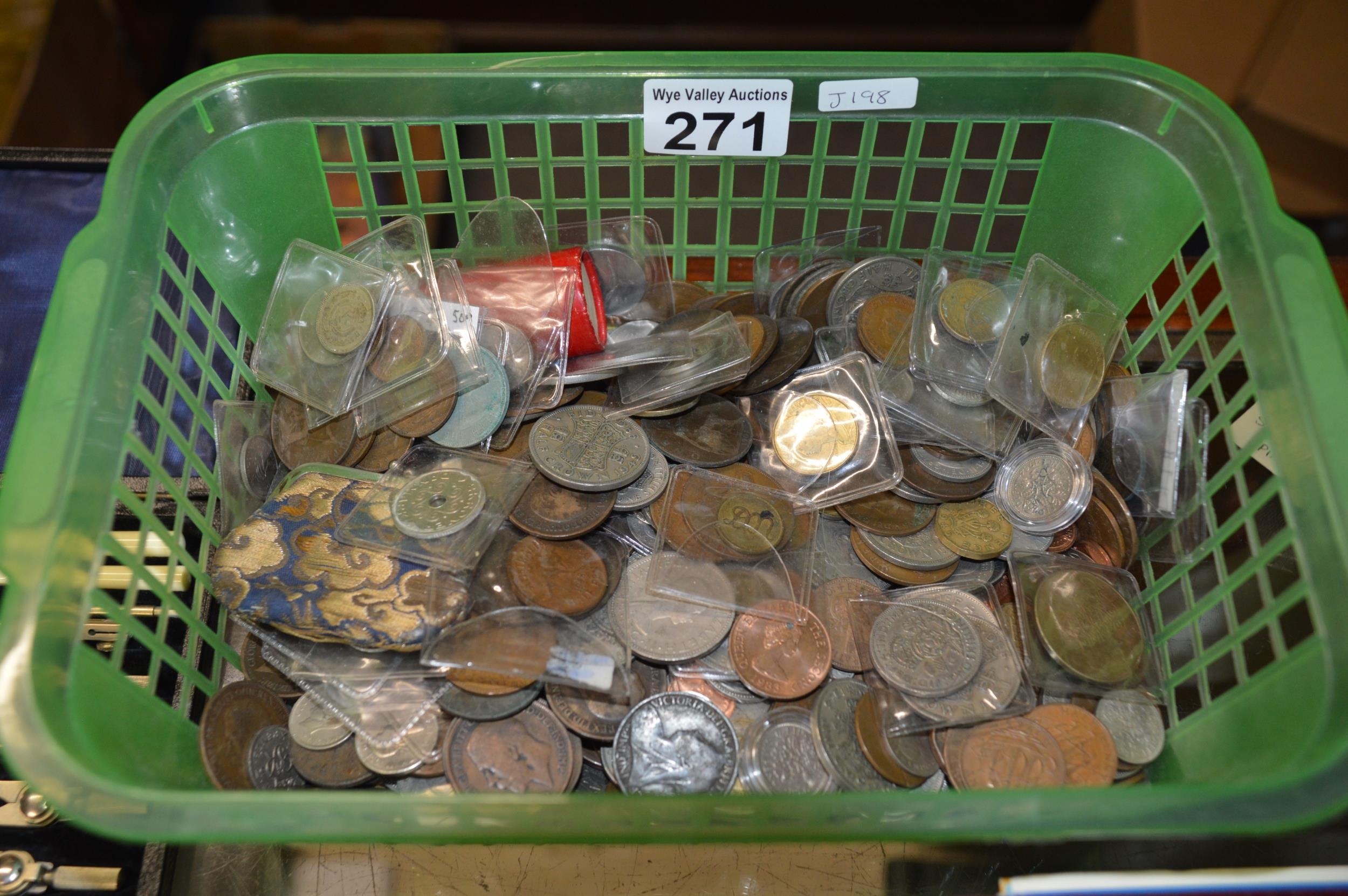 Basket of assorted coins