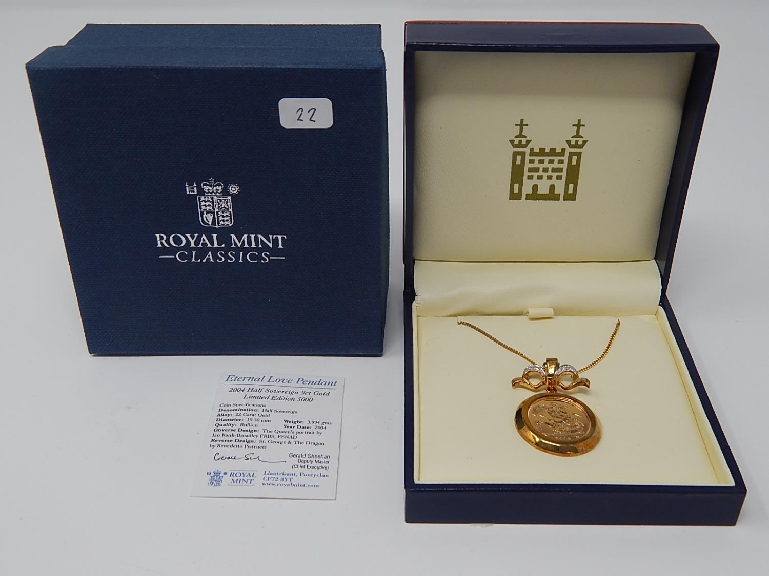 04 Gold Half Sovereign In 9ct Gold Pendant And Chain Cased Limited Edition As Issued By The Royal