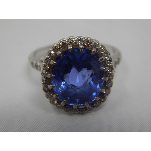 300 - Antique Sapphire & Diamond Set Ring in White Gold Testing as 18ct: The Pale Blue Natural Sapphire Es... 