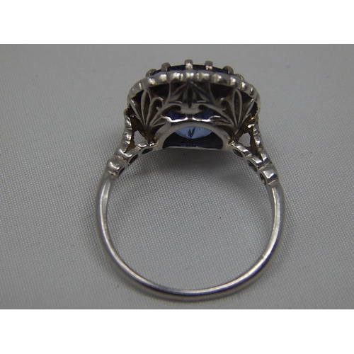 300 - Antique Sapphire & Diamond Set Ring in White Gold Testing as 18ct: The Pale Blue Natural Sapphire Es... 